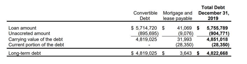 Treasury Metals - Debt Table